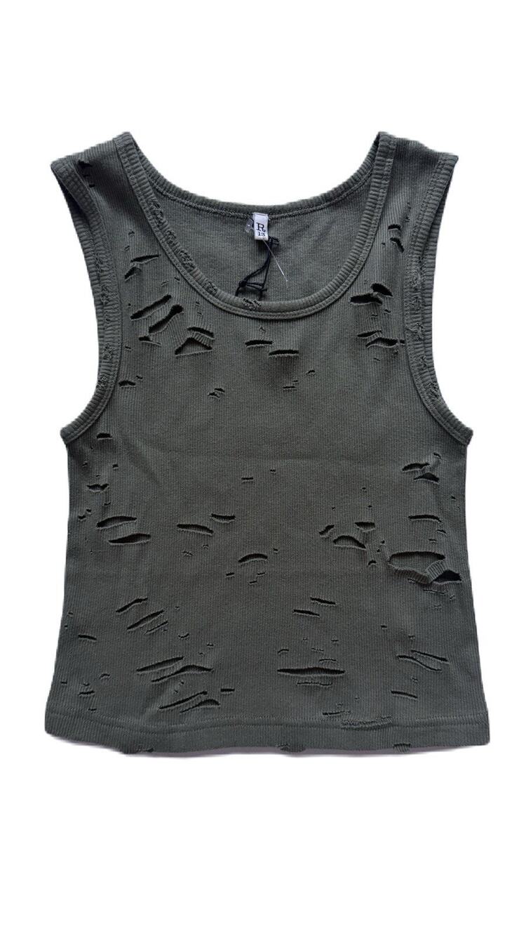 R13 Distressed Tank Size XS Olive 100% Cotton NWT